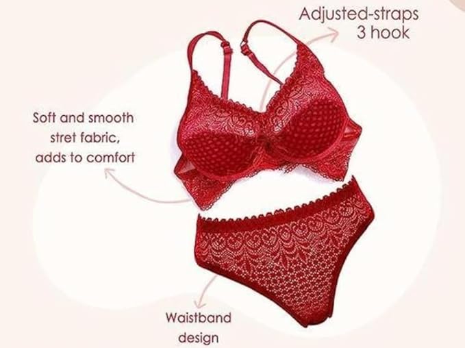Bra & Panty Set Self Design Maroon Lingerie Set