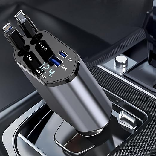 Retractable Car Charger, 4 in 1 Fast Charging Car Charger