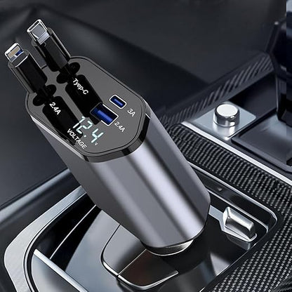 Retractable Car Charger, 4 in 1 Fast Charging Car Charger
