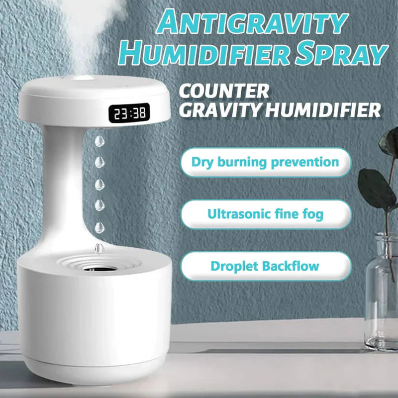 The Illusion Anti-Gravity Humidifier with Floating Water Effect, LED Clock Display & Auto Shut-Off (800ml)