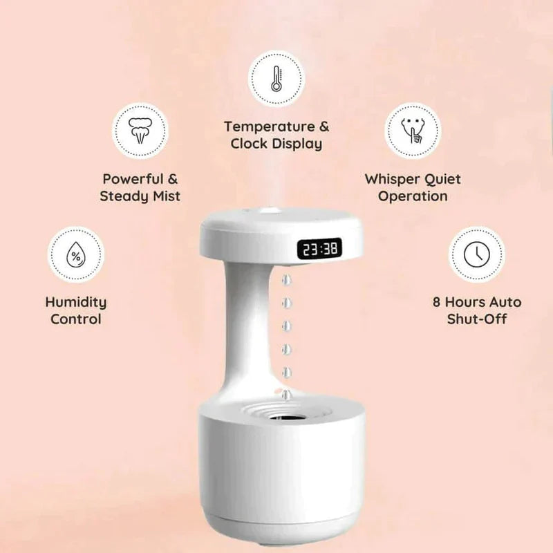 The Illusion Anti-Gravity Humidifier with Floating Water Effect, LED Clock Display & Auto Shut-Off (800ml)